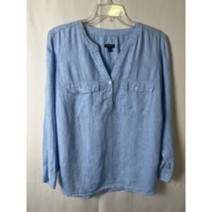 Talbots 100% linen, band collar popover tunic blouse- cross dye size X Plus
